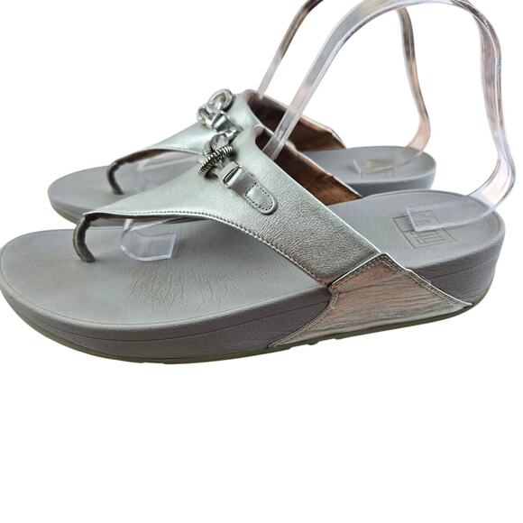 Fitflop Lulu Sandals Womens 11 Metallic Silver Leather Thong Toe Post Chain - Picture 6 of 11